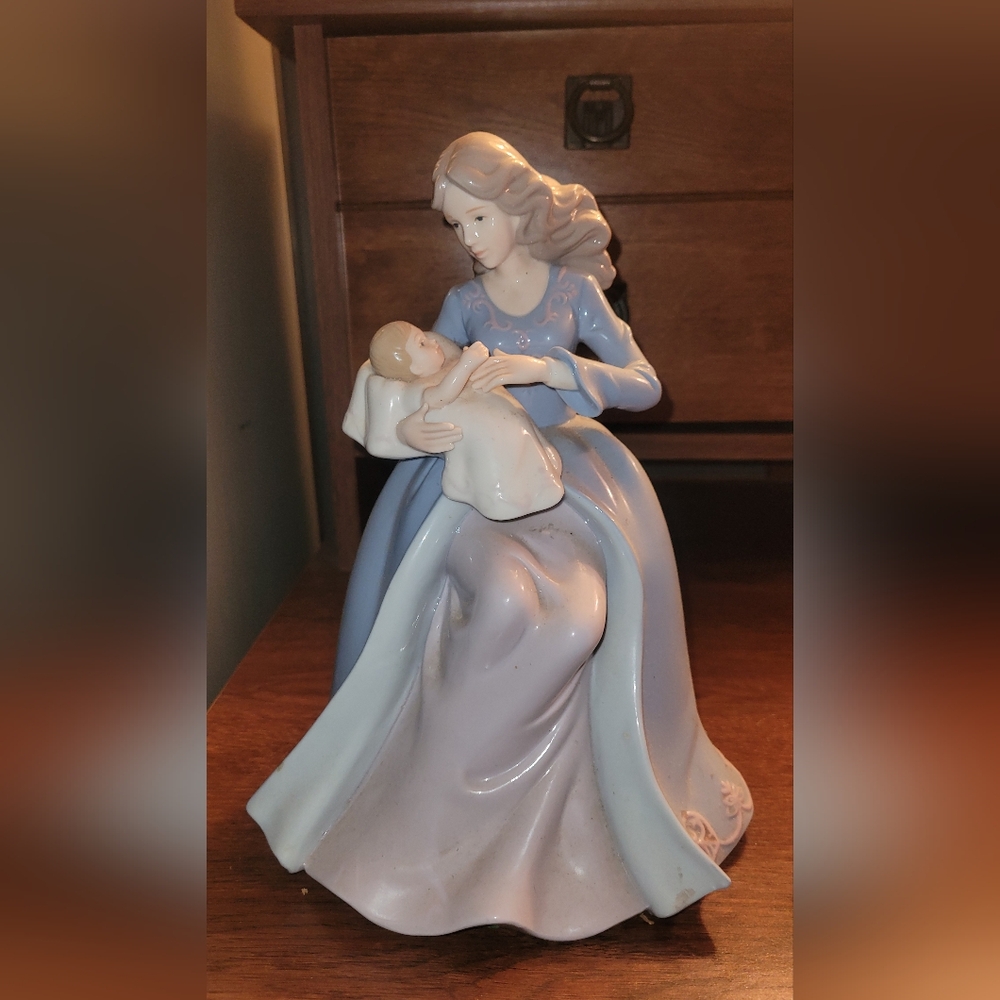 Lladro Mother and Child Figurine - Blue